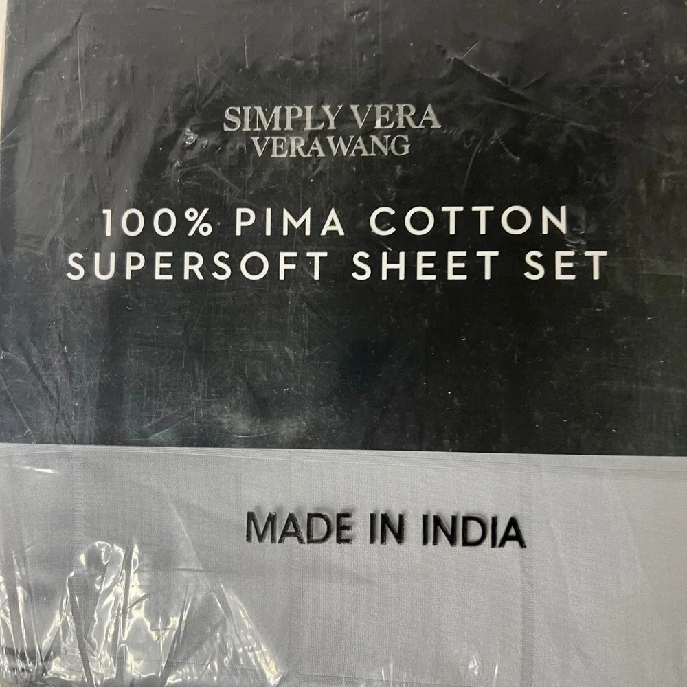 Simply Vera Vera Wang 600TC Pima Cotton Full Sheet Set Skywriting Plaid Gray NIP